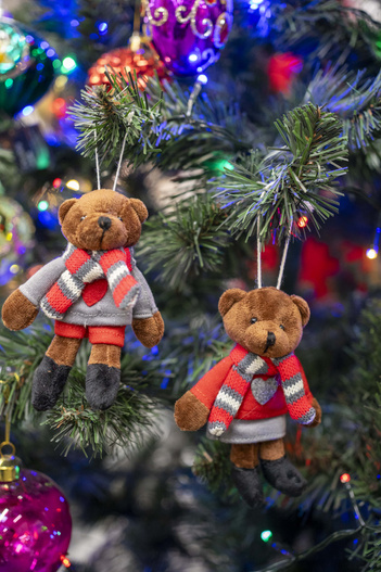 Zawieszka Miś On/Ona czerwono-szary komplet 2 sztuki 12cm