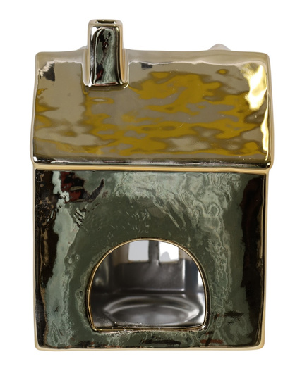 Domek T-light ceramiczny złoty duży lampion świecznik 13x10x19cm