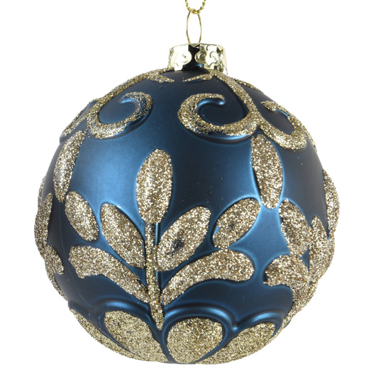 Bombka 1 sztuka 8cm granatowa złoty wzór połysk/mat 2wzory