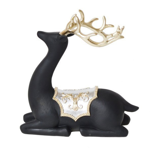 Figurka renifer czarny leżący ze złotym porożem