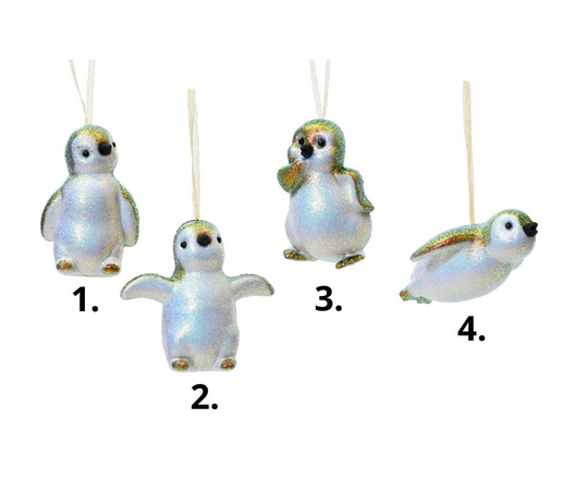 Zawieszka Pingwin opalizujący biało-zielony 8,6cm 4wzory