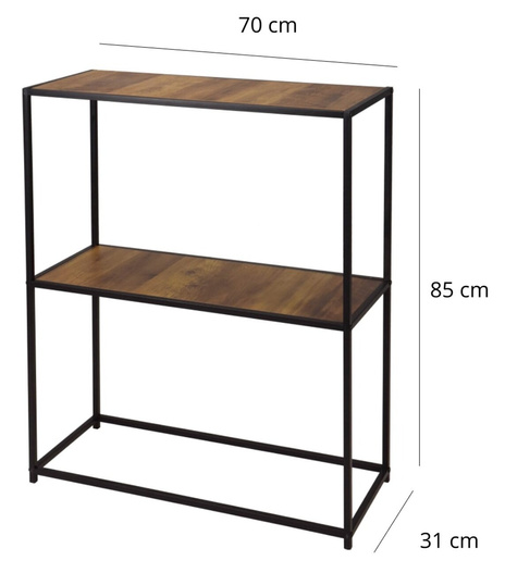 Regał metalowy czarny, 2 drewniane półki 70x31x85cm