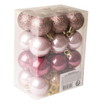 Bombki różowe brokat/połysk w pudełku 24sztuki 3cm
