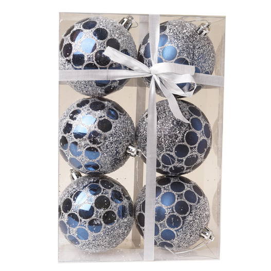 Bombki granatowe z brokatowym wzorem kół 8 cm 6 sztuk