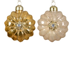 Bombka szklana 1sztuka Kwiat złoty/perłowy 8cm