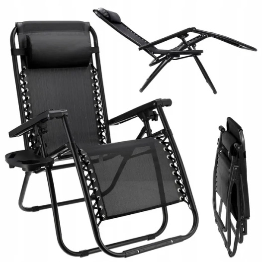 Leżak z automatycznym podnóżkiem czarny
