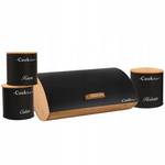 Chlebak bambusowy z czarną pokrywką metalową +3 puszki 36,5x25cm