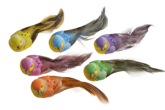 Ptaszki dekoracyjne na klipsie 12,5cm 12 sztuk mix kolorów