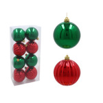 Bombki 8sztuk 8cm czerwone plisowane/zielone połysk