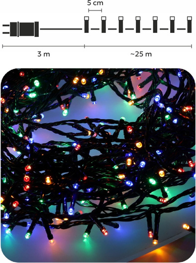 Lampki zewnętrzne/wewnętrzne 500 Led multicolor 25m+3m zasilacz