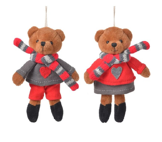 Zawieszka Miś On/Ona czerwono-szary komplet 2 sztuki 12cm