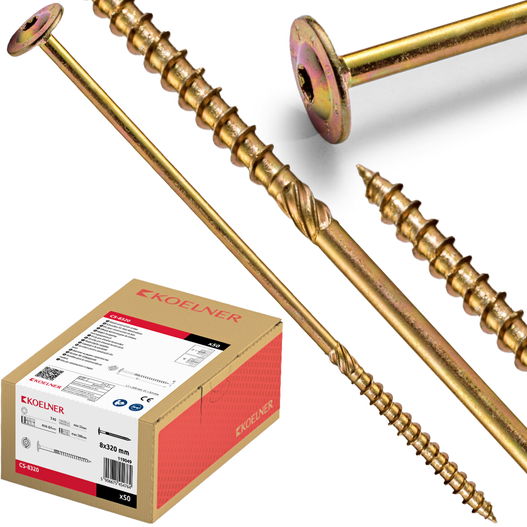 Wkręty ciesielskie do drewna z łbem podkładkowym 8x320mm 50szt