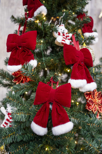 Zawieszka Kokarda aksamit czerwona białe futerko 15 cm