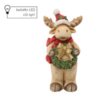 Renifer ceramiczny brąz LED zielony wieniec 55cm