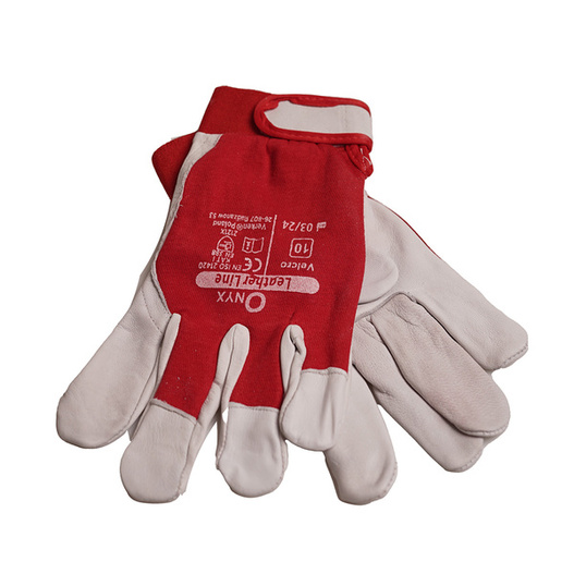 Rękawice ochronne skórzane czerwone z rzepem