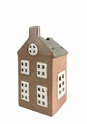 Domek na T-light ceramiczny brązowy, białe okna 8x16cm