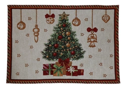 Podkładka świąteczna 33x48cm Choinka, zwisające bombki, bordowa obramówka