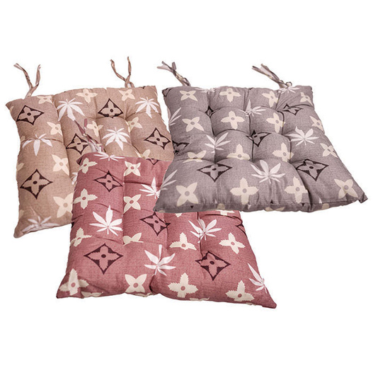 Poduszka na krzesło wiązana 40x40cm z białymi liśćmi