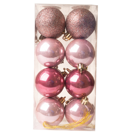 Bombki różowe brokat/połysk 5 cm 16 sztuk