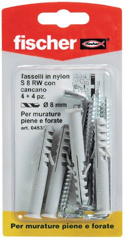 Kołek i wkręt z hakiem Fischer S8 RW K 4 sztuki