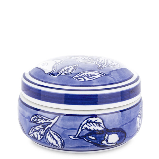 Pojemnik ceramiczny biało-niebieski płaski listki 14cm