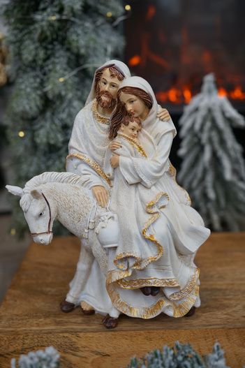 Szopka Święta rodzina na ośle beż-złota 22x15x10 cm