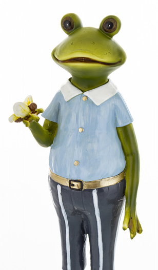 Figurka Żaba ON/ONA zielona biało-niebieski strój 28cm 2wzory 1 sztuka