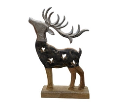 Renifer drewniany czarny w ażurowe gwiazdki 30cm