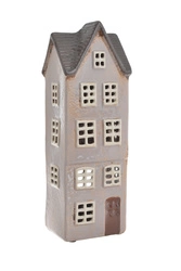 Domek Holenderski T-light szary, ciemnoszary dach, brązowe drzwi 3 piętra 