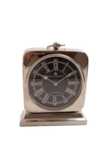 Zegar metalowy srebrny kwadrat czarna tarcza 18x9cm
