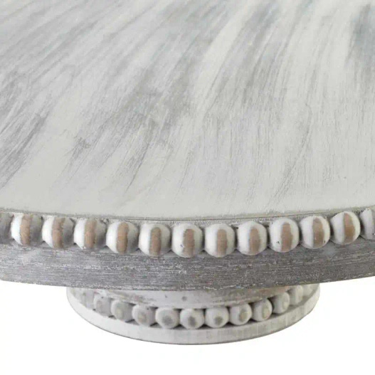 Patera drewniana biała przycierana na nóżce z kulkami fi 36cm 