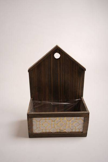 Skrzynka/Osłonka drewniany brązowy domek 34x23 cm