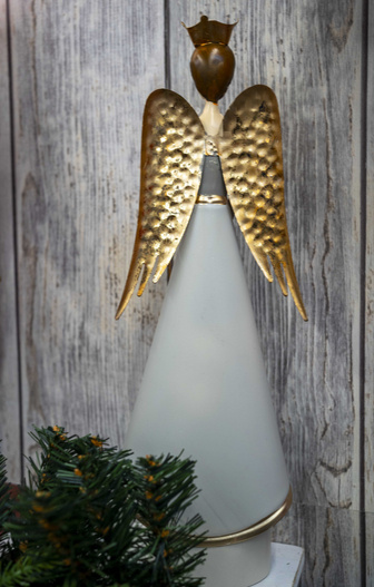 Anioł metalowy beżowy, złota gwiazdka 37,5cm