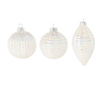 Bombka szklana 1sztuka biała plisowana okrągła/podłużna 3 wzory