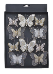 Motyl na klipsie 10sztuk biało-złoty 5-8cm w pudełku