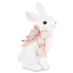 Figurka Królik biały z różową kokardą 26x17cm