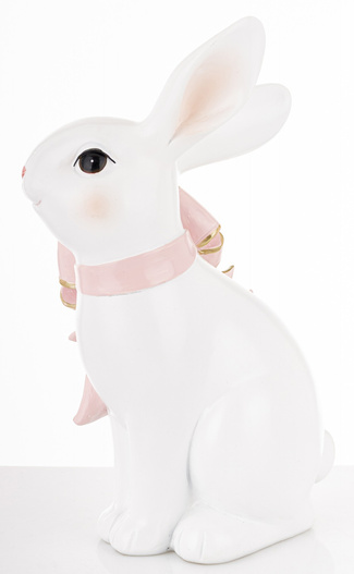 Figurka Królik biały z różową kokardą 26x17cm