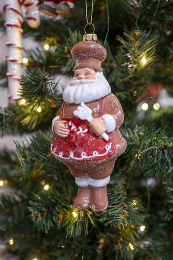 Zawieszka Mikołaj piernikowy czerwony brokat 17,5cm