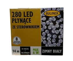 Lampki zew/wew 280 LED 14m płynące 8programów biały zimne