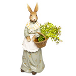 Figurka Królik ONA ogrodnik zielona sukienka z koszem kwiatów 31cm