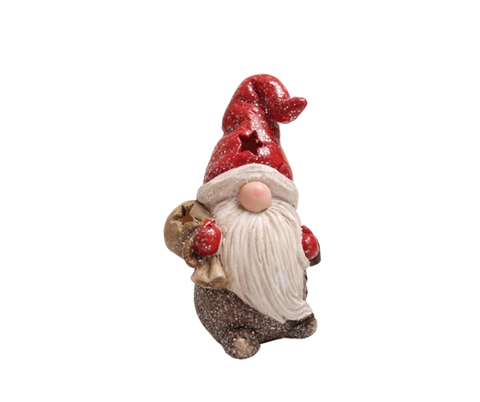 Skrzat ceramiczny brązowy, z workiem, czerwona czapa LED 21 cm
