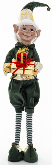 Elf aksamit zielony stojący z prezentami 72cm