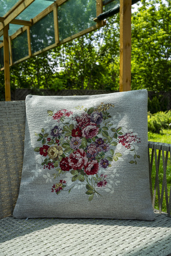 Poszewka 40x40cm Chenille róże na szarym