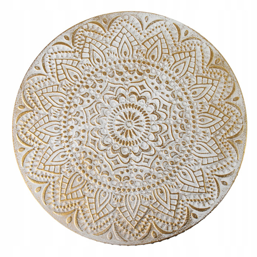 Patera okrągła na nóżkach kremowa, wzór mandala 30cm