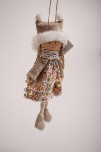 Zawieszka aniołek zwis nogi złota sukienka 19cm