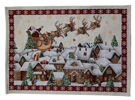 Podkładka świąteczna 33x48cm Mikołaj w saniach, bordowa obramówka