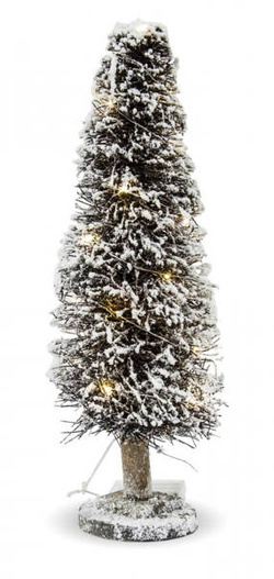 Choinka brązowa ośnieżona na pniu LED 51cm