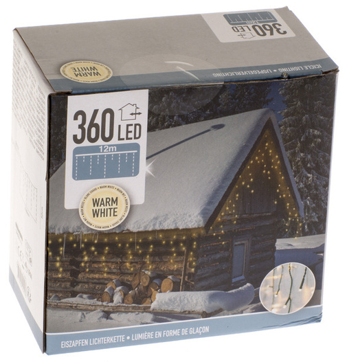 Kurtyna zewnętrzna/wewnętrzna 360 Led 12m zielony przewód/biały ciepły