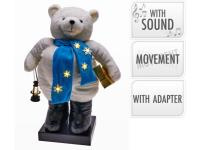 Biały Miś LED, niebieski szalik, z melodyjką 110cm