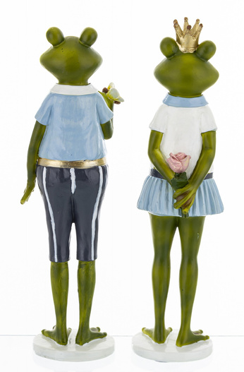 Figurka Żaba ON/ONA zielona biało-niebieski strój 28cm 2wzory 1 sztuka